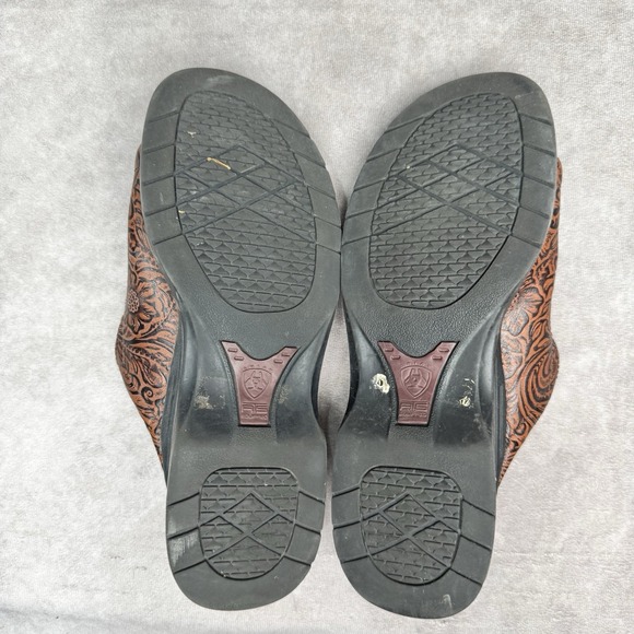 Ariat Bridgeport Women's Brown Floral Leather Slides Sandals Size 9B - Picture 8 of 8